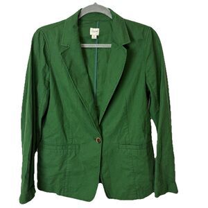 J.Crew Factory Green Linen Bland Blazer One Button Green Classic Lightweight